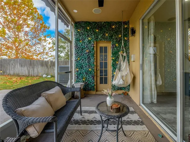 a view of a backyard with pathway