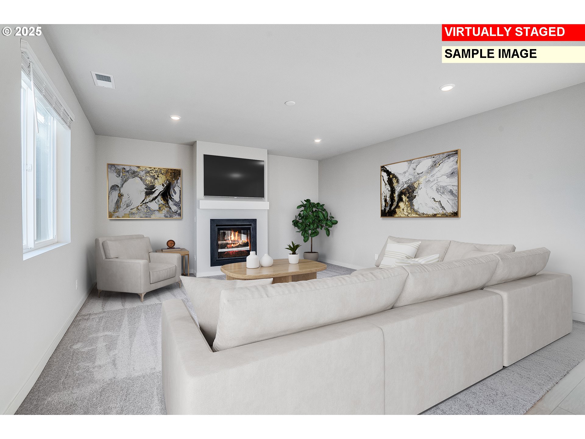 847 Glade Avenue Forest Grove, OR 97116 - Photo 6 of 20 a living room with furniture a flat screen tv and a fireplace