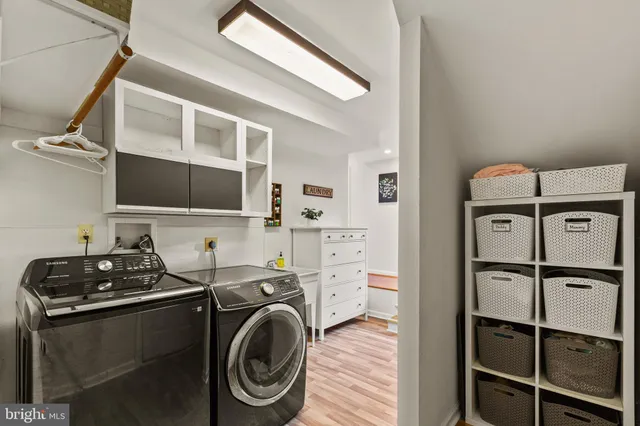 a view of a storage and utility room with racks on the wall