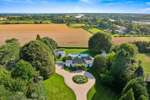 a view of a lake with a city