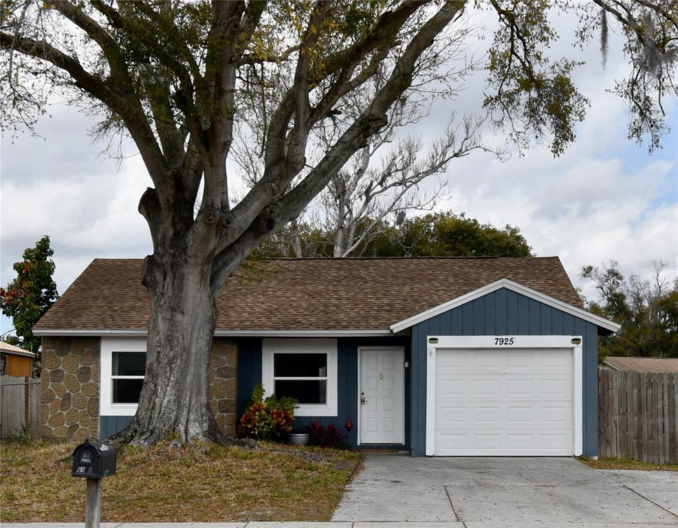 a front view of a house with garage