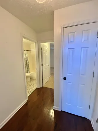 an empty room with a bathroom