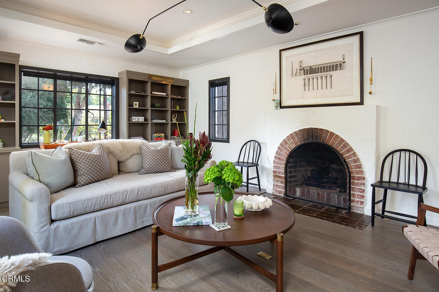 1146 Wotkyns Drive Pasadena, CA 91103 - Photo 16 of 63 a living room with furniture potted plant a fireplace and a large window