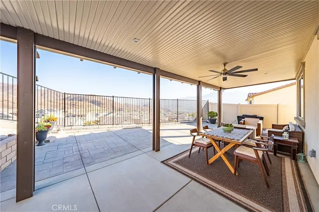 a building outdoor space with seating area