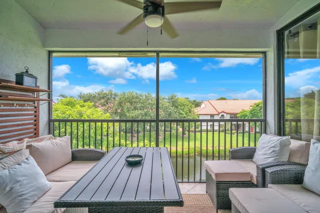 a balcony with furniture