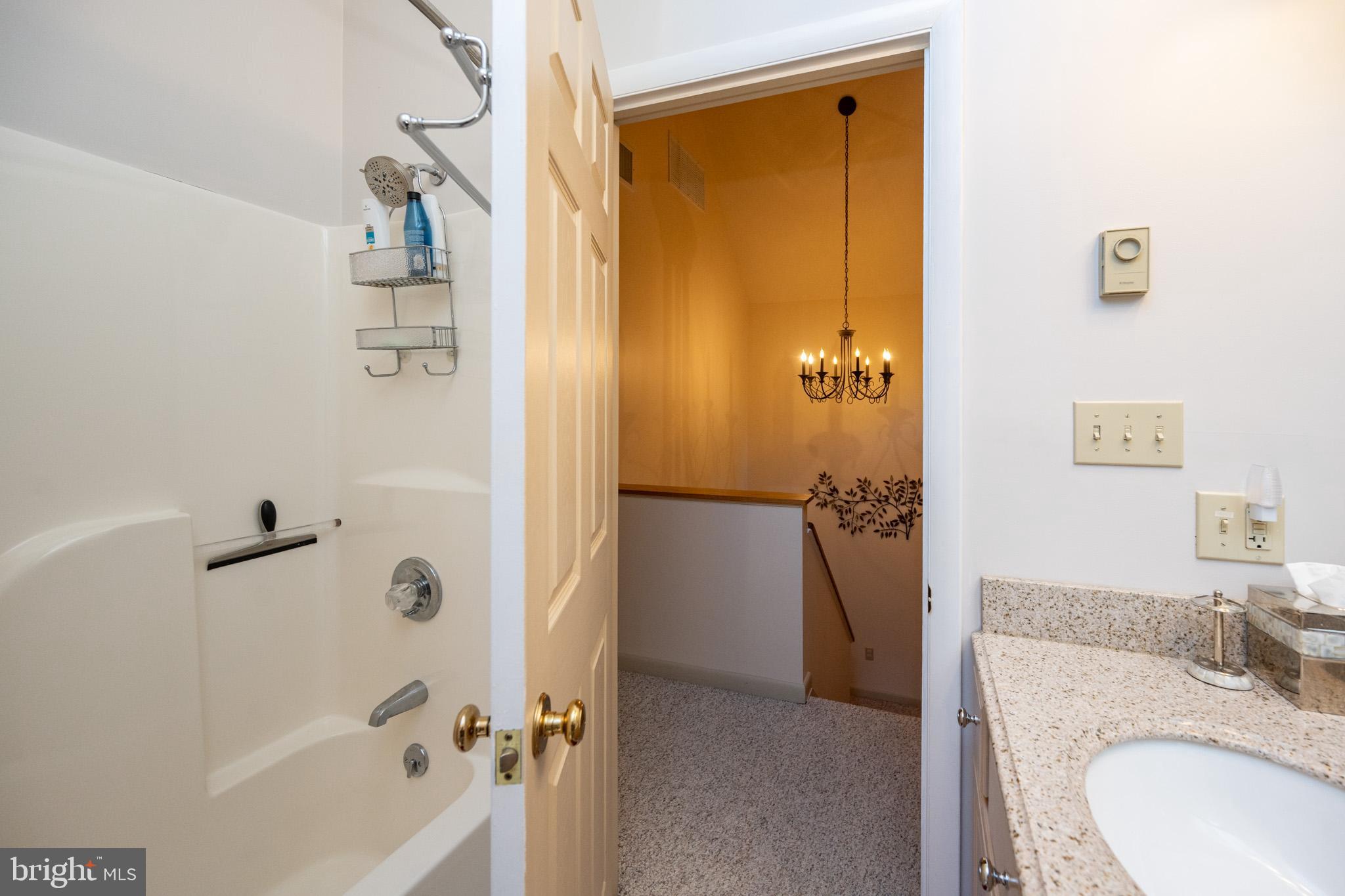59 Glenview Road Swanton, MD 21561 - Photo 40 of 85 a bathroom with a granite countertop sink a mirror and shower