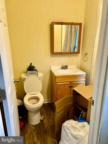 a bathroom with a sink toilet and mirror