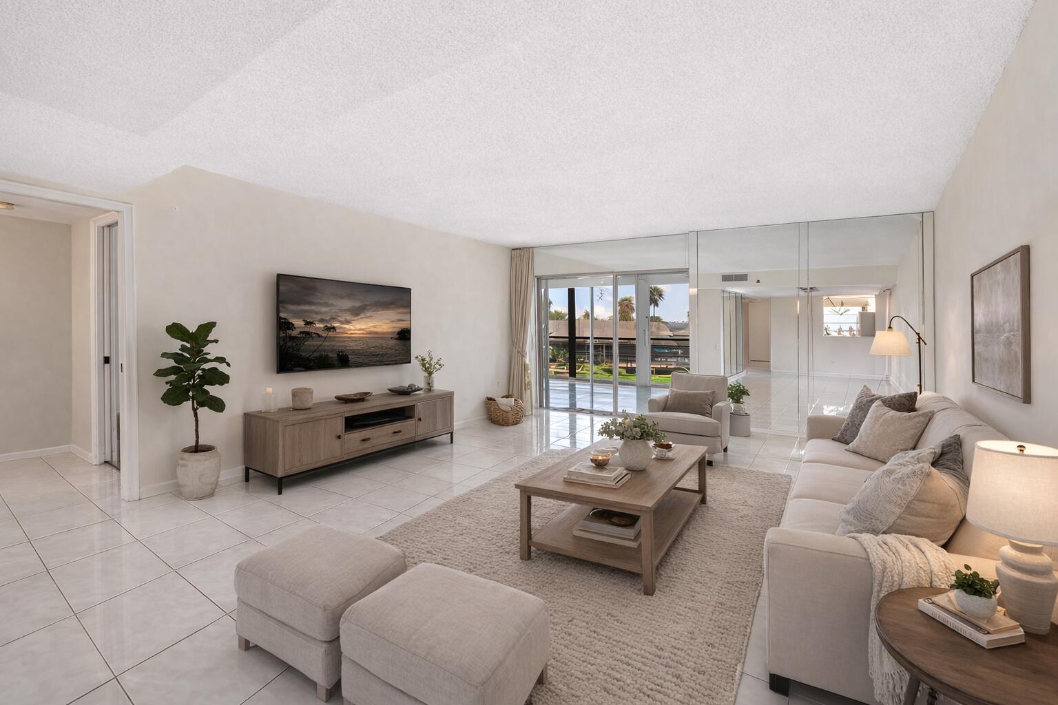 9220 Southwest 14th Street, Unit 3208 Boca Raton, FL 33428 - Photo 2 of 43 a living room with furniture and a flat screen tv