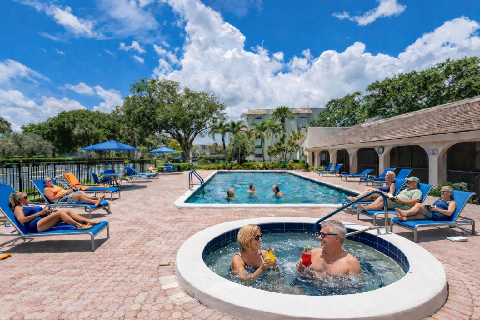 9220 Southwest 14th Street, Unit 3208 Boca Raton, FL 33428 - Photo 30 of 43 a view of a house with swimming pool and sitting area