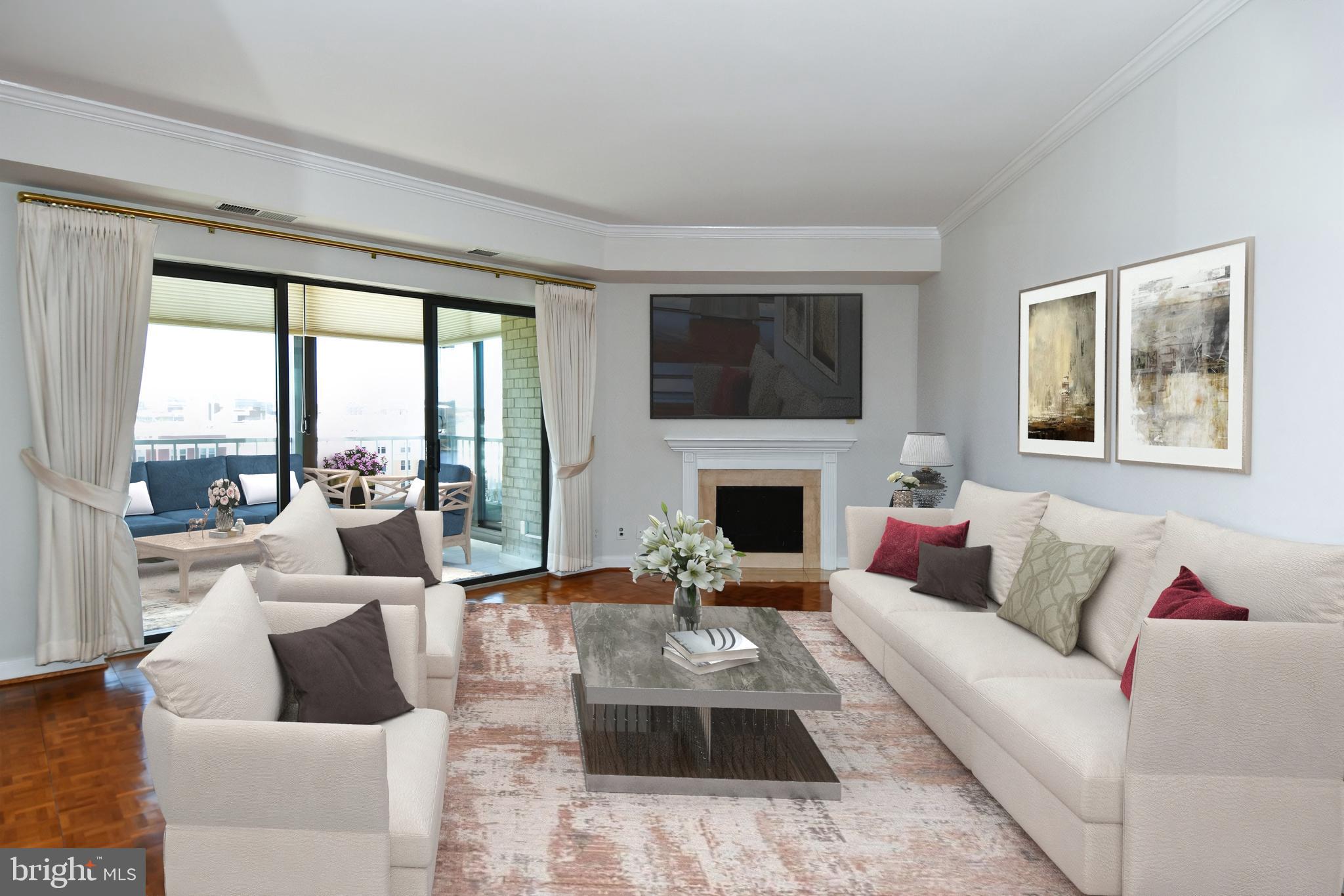 1250 South Washington Street, Unit 816 Alexandria, VA 22314 - Photo 6 of 58 a living room with furniture fireplace and a large window