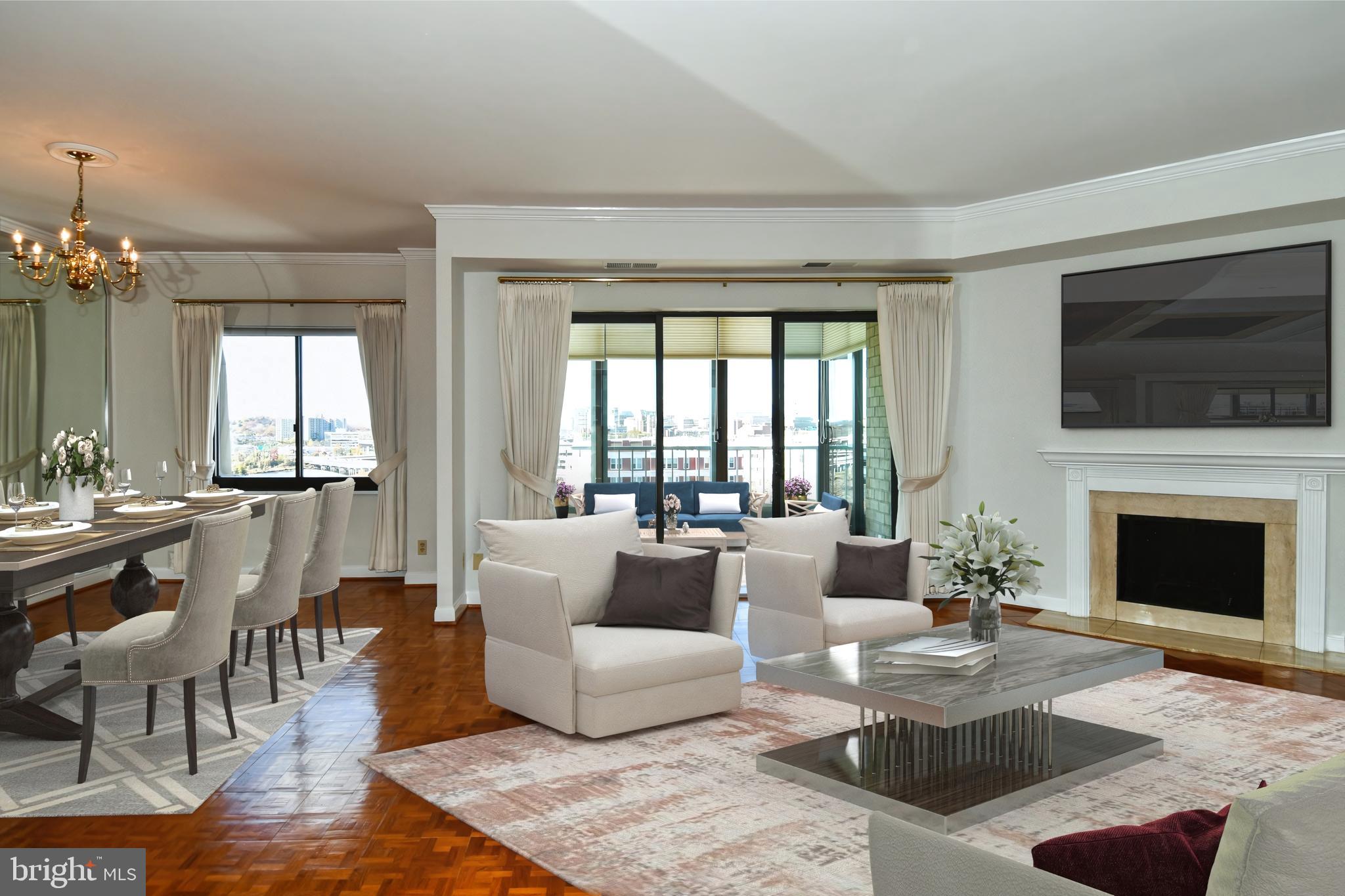 1250 South Washington Street, Unit 816 Alexandria, VA 22314 - Photo 7 of 58 a living room with furniture a flat screen tv and a fireplace
