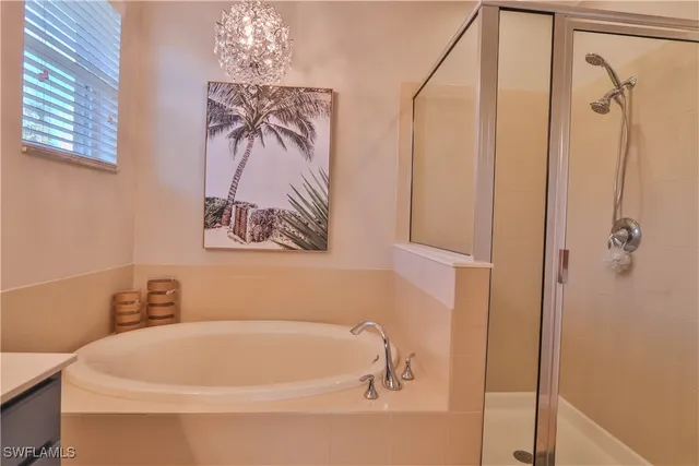 a bathroom with a bathtub and a shower