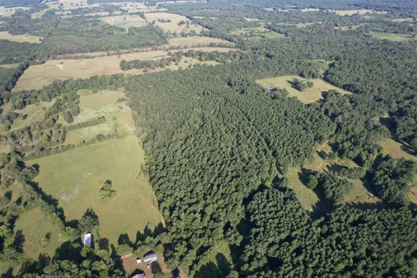 an aerial view of residential house with pool