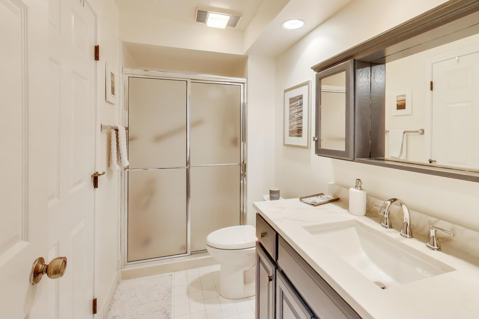 2020 Chestnut Avenue, Unit 312 Glenview, IL 60025 - Photo 20 of 34 a bathroom with a sink a toilet a mirror and shower