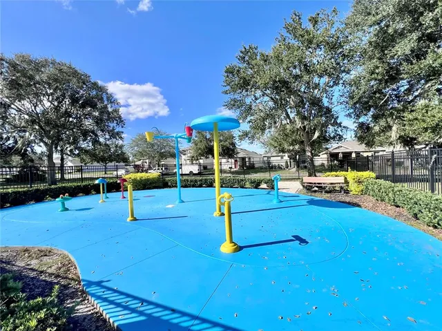 a view of a park with slide