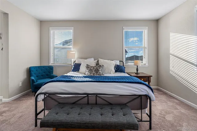 a bedroom with bed couch and window