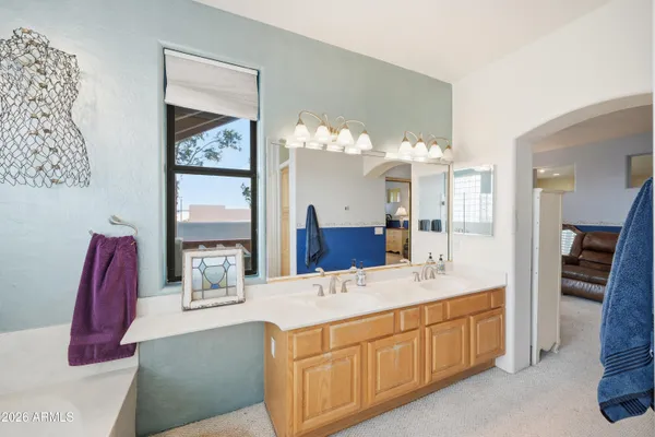 a bathroom with a sink mirror and toilet