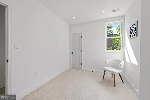 a hallway with a workspace