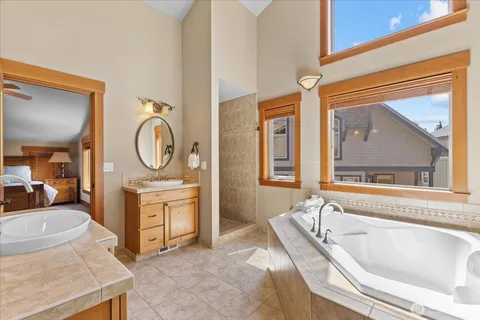 a view of a bathtub in a bathroom