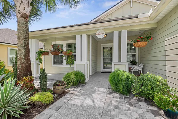 a front view of a house having patio
