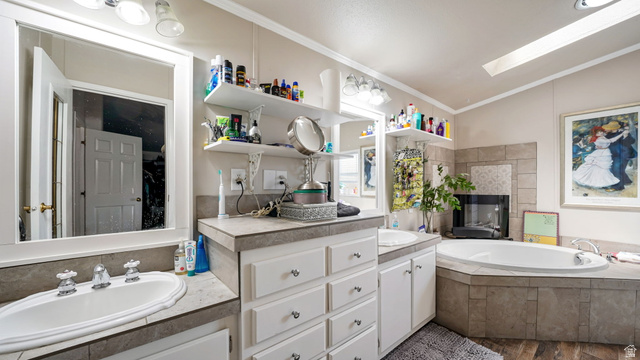 490 South Main Street Kamas, UT 84036 - Photo 6 of 25 Dual vanity with integrated sinks, white cabinetry, and gray countertops