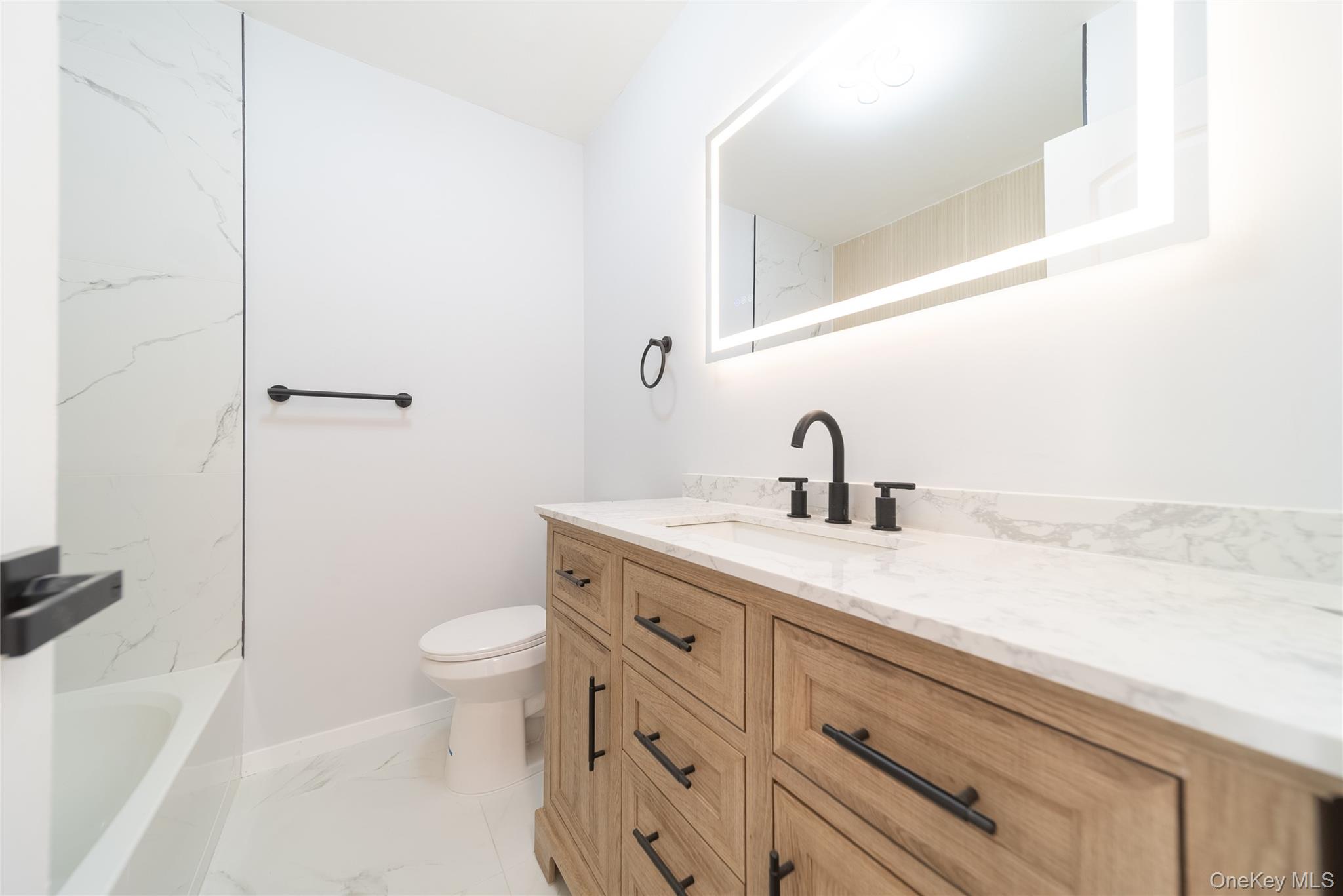 8 Spector Lane Plainview, NY 11803 - Photo 10 of 15 a bathroom with a sink a toilet and a mirror