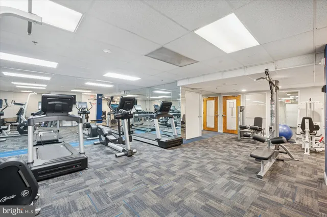a view of a room with gym equipment