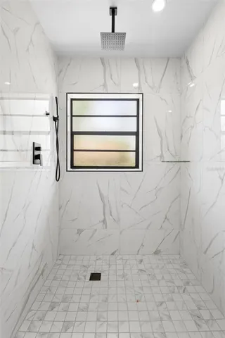a bathroom with a bathtub