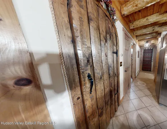 a view of a dining hall with many windows