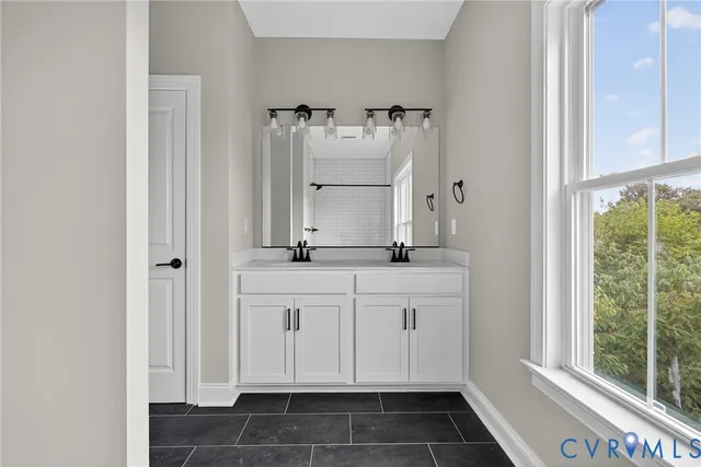 a view of cabinets and window