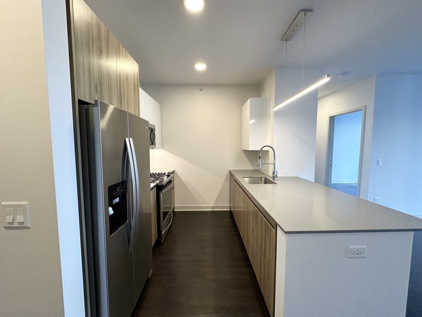 313 West Wolf Point Plaza, Unit 1910 Chicago, IL 60654 - Photo 4 of 30 a kitchen with a sink and refrigerator