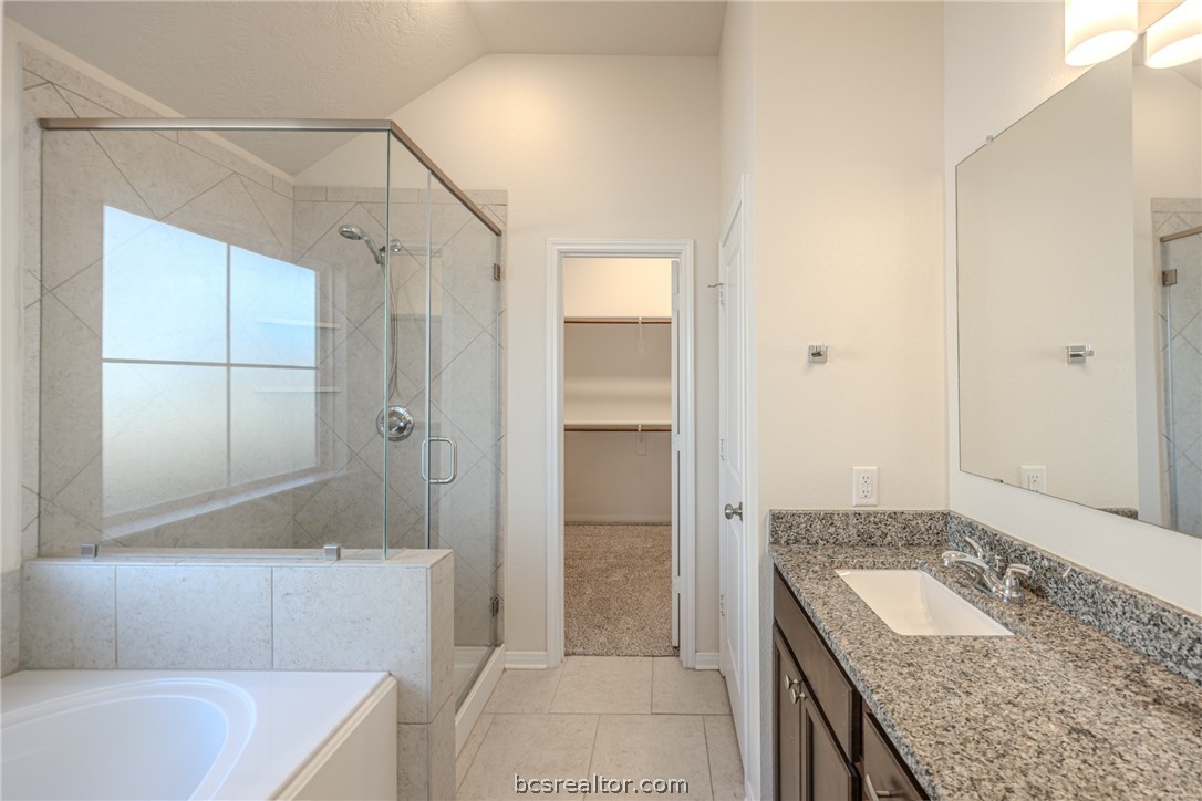 1012 Old Vine Road Brenham, TX 77833 - Photo 4 of 22 a bathroom with a granite countertop sink a toilet and shower