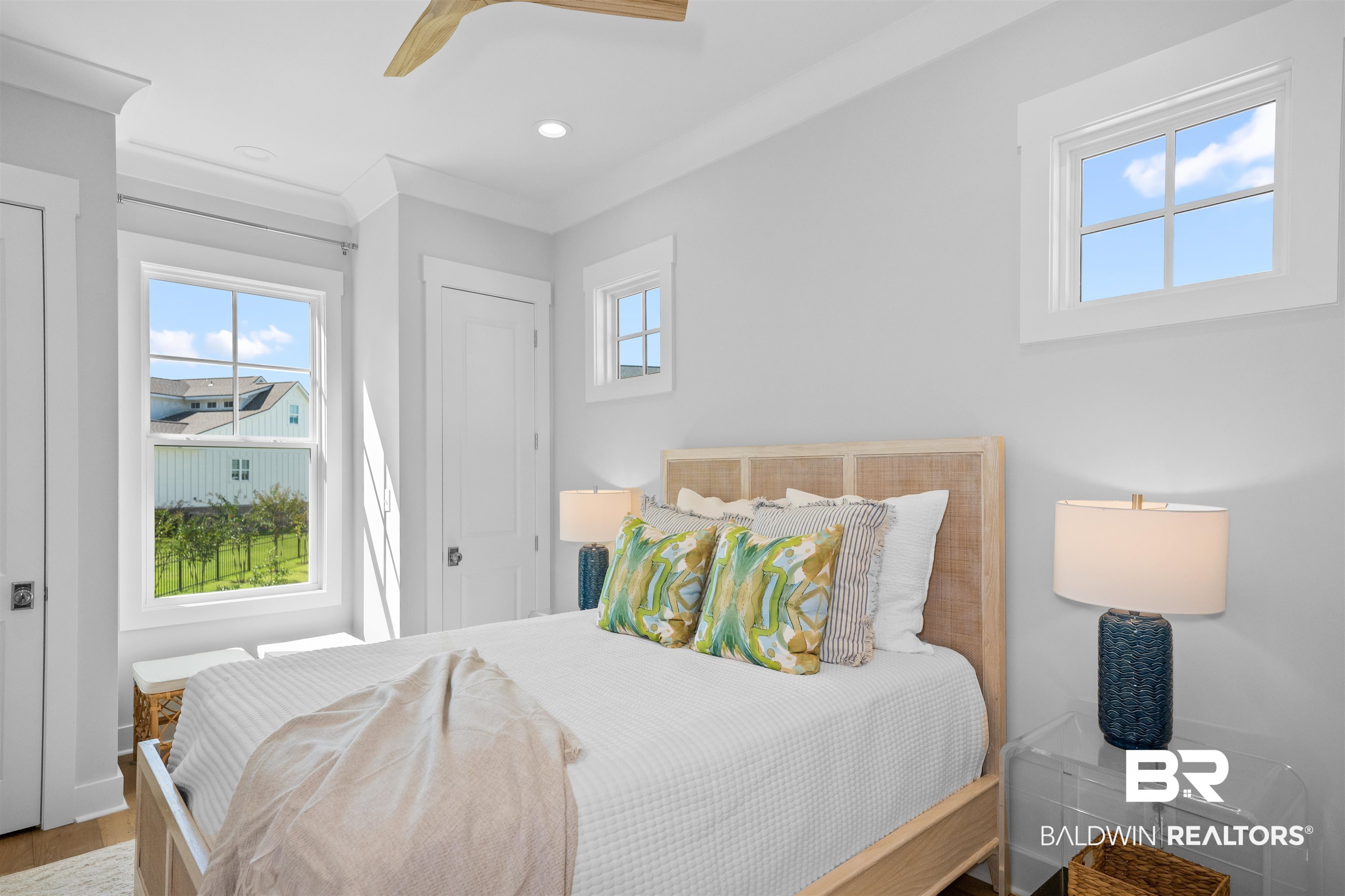 156 Hyacinth Street Fairhope, AL 36532 - Photo 51 of 61 Bedroom with multiple windows, ceiling fan, recessed lighting, and wood finished floors