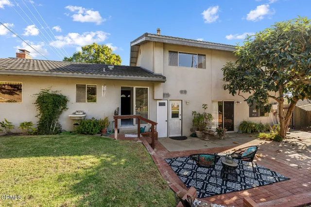 a view of a yard with plants and trees