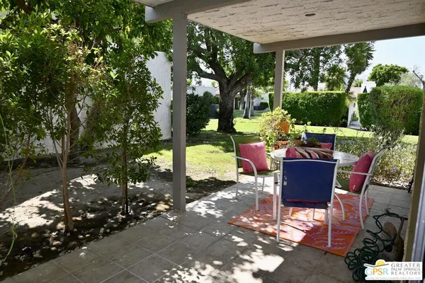 a outdoor view with a sitting space