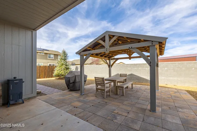 an outdoor view with patio