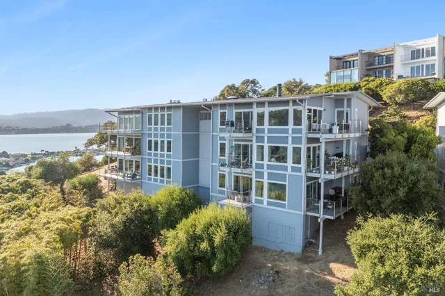 a view of a building with a garden
