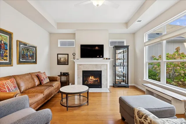 a living room with furniture flat screen tv and a fireplace