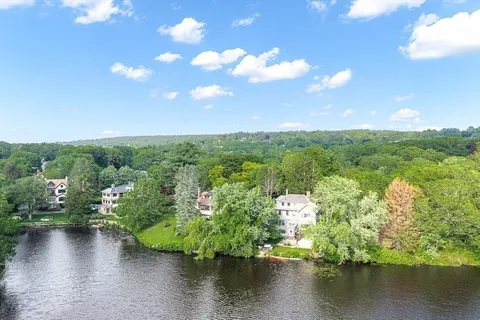 a view of a lake with a city