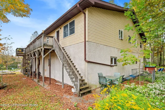 a garden view with a bench