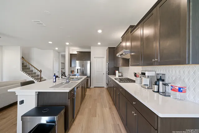 a kitchen with lots of counter top space