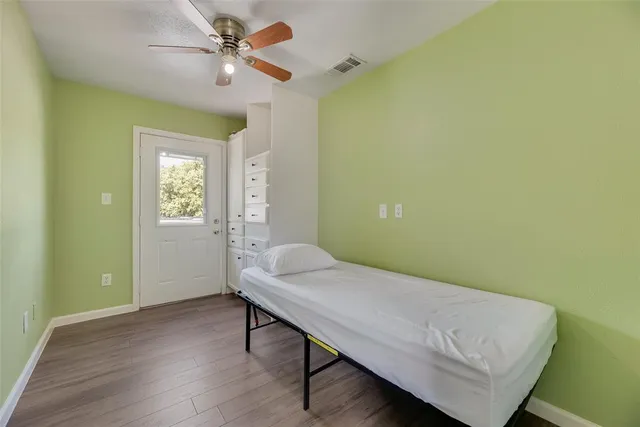 a room with a table and window