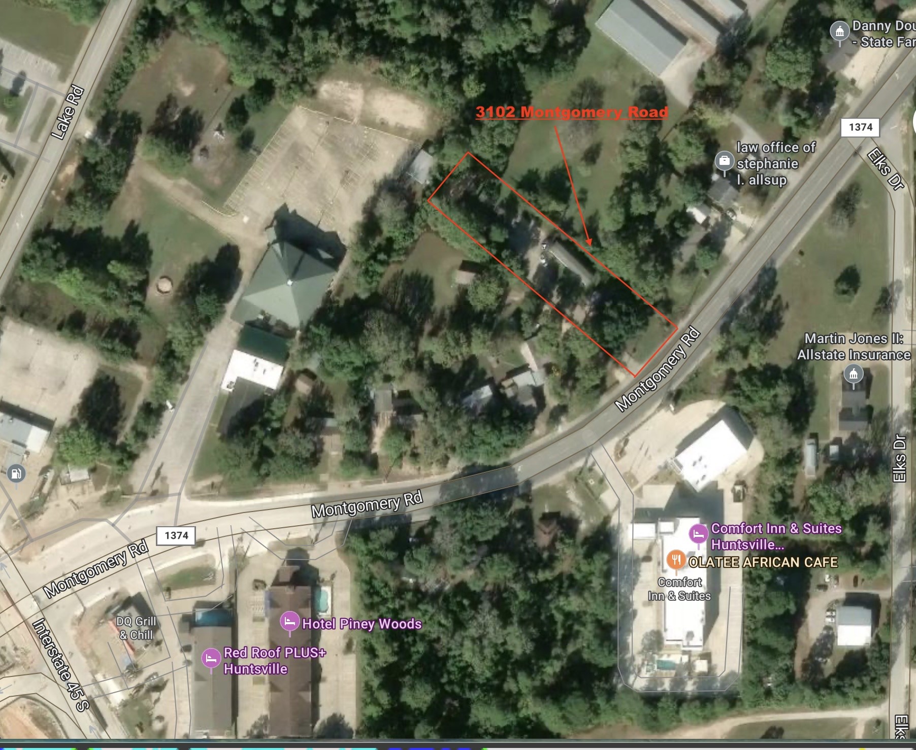 3102 Montgomery Road Huntsville, TX 77340 - Photo 5 of 24 Aerial View. Boundaries are approximate