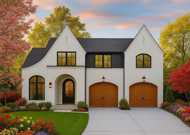 a front view of a house with garden