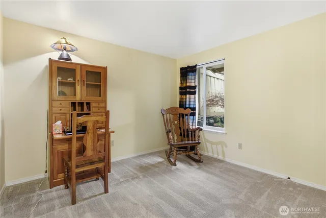 an aerial view of a house with outdoor space