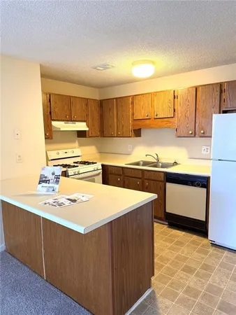 a kitchen with a stove top oven sink and cabinets