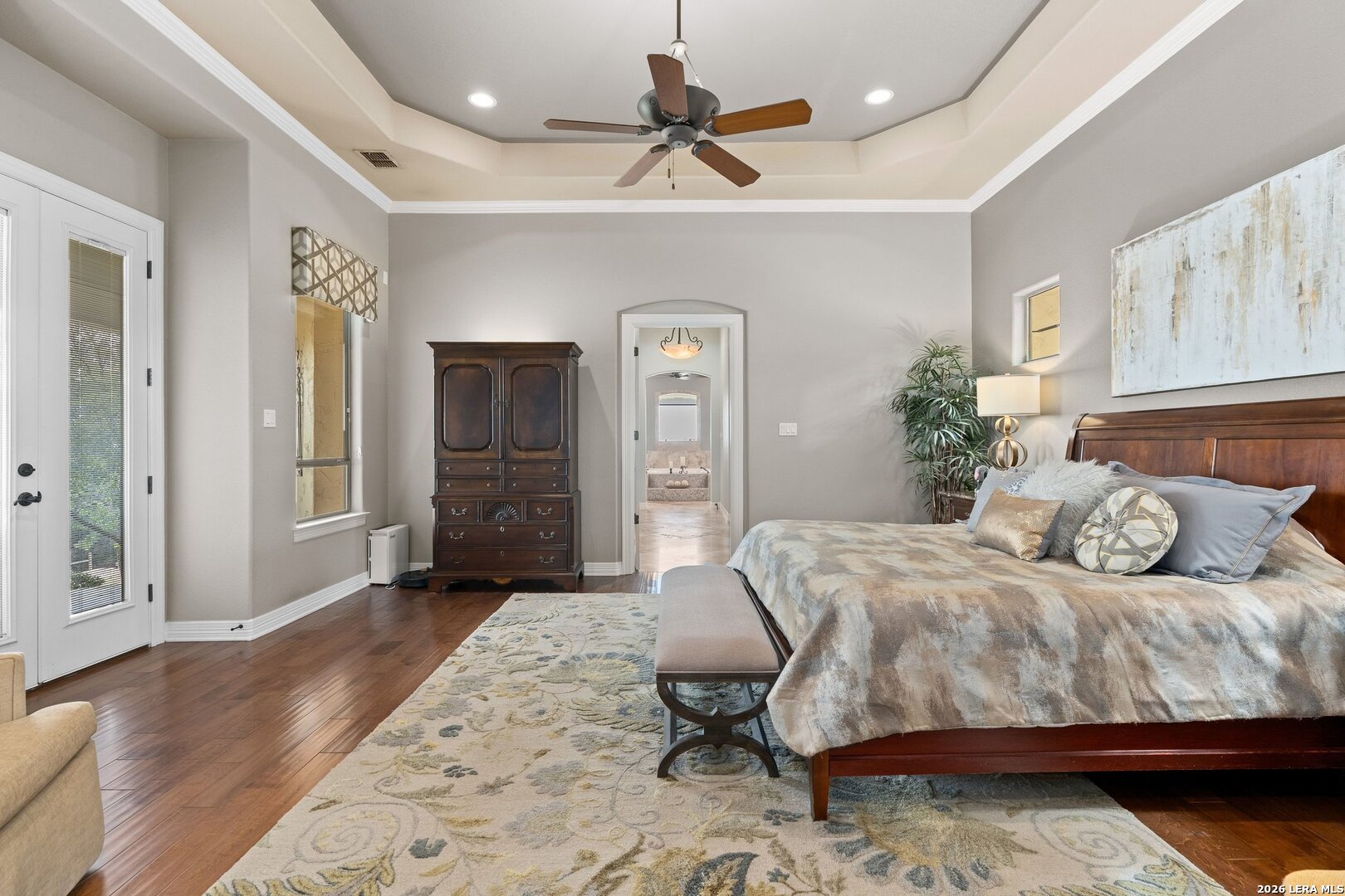 136 Park Ridge Boerne, TX 78006 - Photo 19 of 47 a bedroom with a bed and ceiling fan