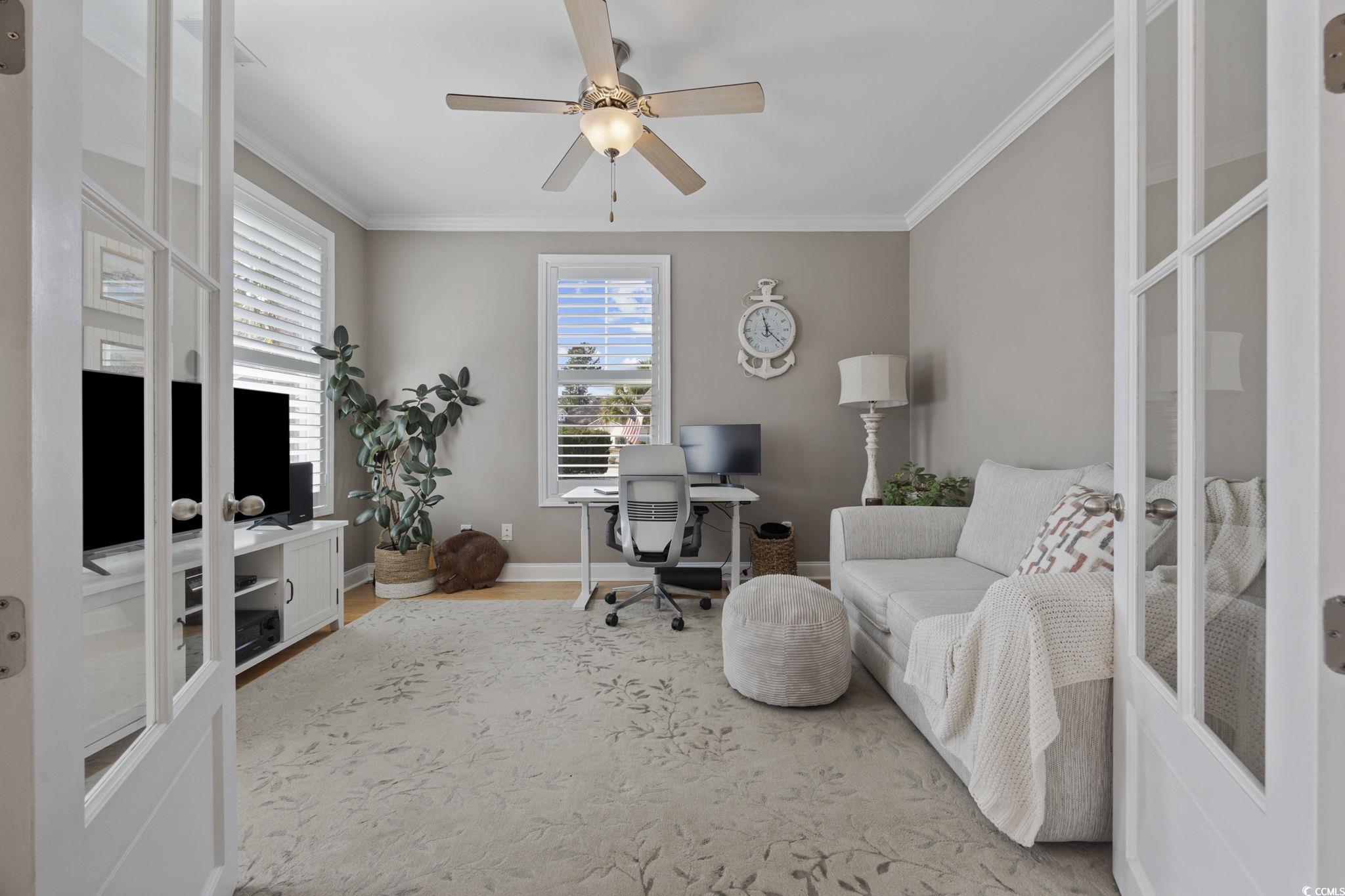 147 Hyacinth Loop Murrells Inlet, SC 29576 - Photo 3 of 40 Office featuring ornamental molding, a ceiling fan, and french doors