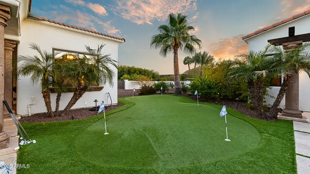 a view of a backyard with a slide