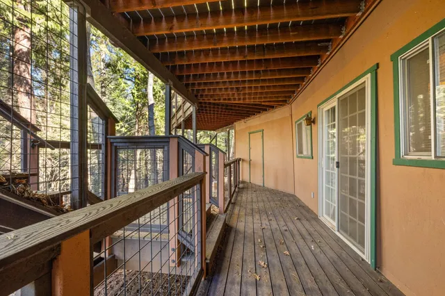 a view of wooden balcony